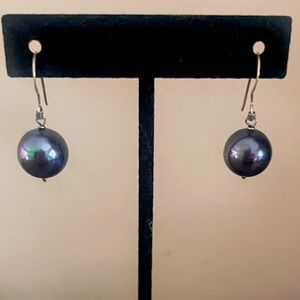 Simple Hematite 1" Drop Earrings with 925 Sterling Silver, Ball is 1" diameter